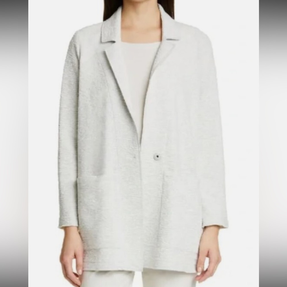 Eileen Fisher Tencel Jacquard Knit Blazer Jacket Stone Bone 1X Lagenlook Casual